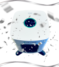 air purifier with silver confetti