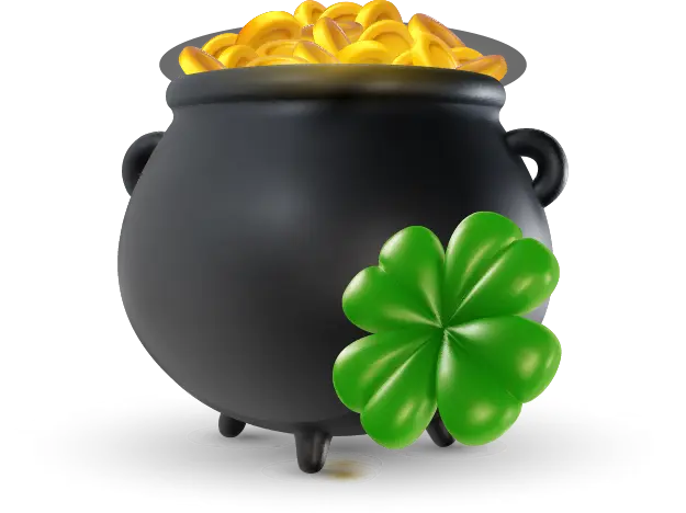 Pot of gold and four leaf clover